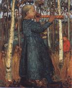 Paula Modersohn-Becker Trumpeting Gril in a Birch Wood oil
